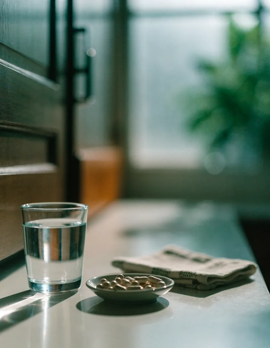 An empty reading desk beside a tall window with paper trays in the foreground